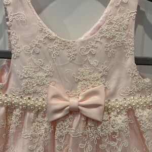 Never worn American Princess Blush Pink Lace Party Dress with Pearl Bow
